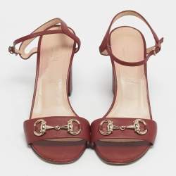 Pre Owned Gucci Burgundy Leather Horsebit Ankle Strap Sandals Size 40