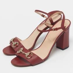 Pre Owned Gucci Burgundy Leather Horsebit Ankle Strap Sandals Size 40
