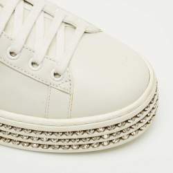 Pre Owned حذاء رياضي غوتشي نيو أيس منصة جلد أبيض مطرز بنحلة مزينة بالكريستال مقاس 38