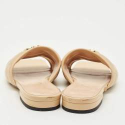 Pre Owned Gucci Beige Leather GG Marmont Flat Slides Size 36