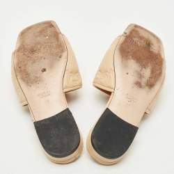 Pre Owned Gucci Beige Leather GG Marmont Flat Slides Size 36