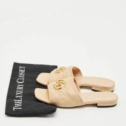 Pre Owned Gucci Beige Leather GG Marmont Flat Slides Size 36