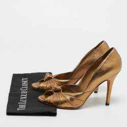 Pre Owned Gucci Metallic Bronze Leather Knot Peep Toe Pumps Size 41