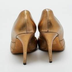 Pre Owned Gucci Metallic Bronze Leather Knot Peep Toe Pumps Size 41