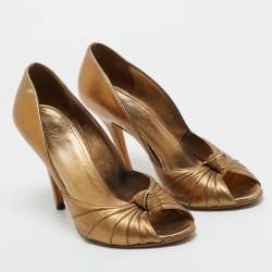 Pre Owned Gucci Metallic Bronze Leather Knot Peep Toe Pumps Size 41