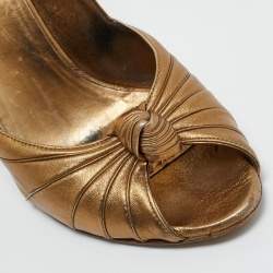 Pre Owned Gucci Metallic Bronze Leather Knot Peep Toe Pumps Size 41