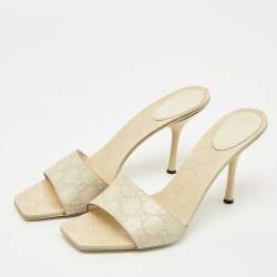 Pre Owned Gucci Cream Guccissima Leather Slide Sandals Size 41