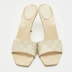 Pre Owned Gucci Cream Guccissima Leather Slide Sandals Size 41