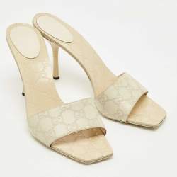 Pre Owned Gucci Cream Guccissima Leather Slide Sandals Size 41