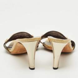 Pre Owned Gucci Grey/Olive Green Croc Embossed  and Lizard Embossed Interlocking G Slide Sandals Size 37.5