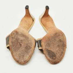 Pre Owned Gucci Grey/Olive Green Croc Embossed  and Lizard Embossed Interlocking G Slide Sandals Size 37.5