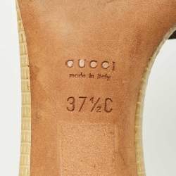 Pre Owned Gucci Grey/Olive Green Croc Embossed  and Lizard Embossed Interlocking G Slide Sandals Size 37.5