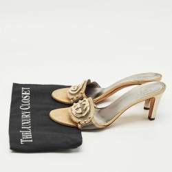 Pre Owned Gucci Grey/Olive Green Croc Embossed  and Lizard Embossed Interlocking G Slide Sandals Size 37.5