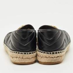 Pre Owned Gucci Black Leather GG Marmont Espadrille Flats Size 37.5