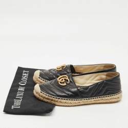 Pre Owned Gucci Black Leather GG Marmont Espadrille Flats Size 37.5