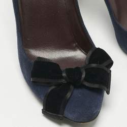 Pre Owned Gucci Navy Blue Suede and Velvet Bow Pumps Size 36.5