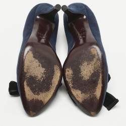 Pre Owned Gucci Navy Blue Suede and Velvet Bow Pumps Size 36.5