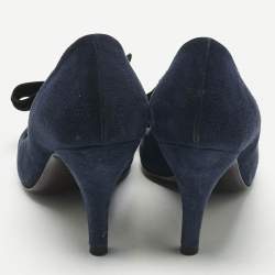 Pre Owned Gucci Navy Blue Suede and Velvet Bow Pumps Size 36.5