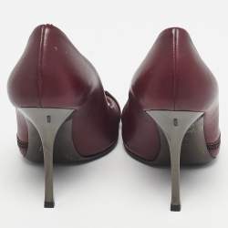 Pre Owned Gucci Plum Leather Flyod Horsebit Detail Peep Toe Pumps Size 36.5