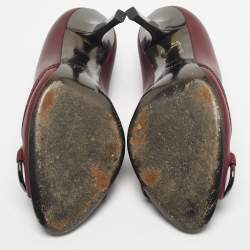 Pre Owned Gucci Plum Leather Flyod Horsebit Detail Peep Toe Pumps Size 36.5