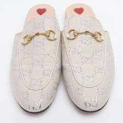 Pre Owned Gucci Cream Canvas Princetown Horsebit Mules Size 38.5