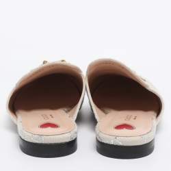 Pre Owned Gucci Cream Canvas Princetown Horsebit Mules Size 38.5