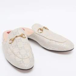 Pre Owned Gucci Cream Canvas Princetown Horsebit Mules Size 38.5