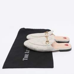 Pre Owned Gucci Cream Canvas Princetown Horsebit Mules Size 38.5