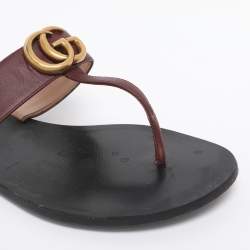 Pre Owned Gucci Burgundy Leather GG Marmont Thong Flats Size 36