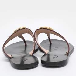 Pre Owned Gucci Burgundy Leather GG Marmont Thong Flats Size 36
