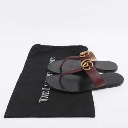 Pre Owned Gucci Burgundy Leather GG Marmont Thong Flats Size 36