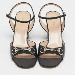 Pre Owned Gucci Black Leather Horsebit Ankle Strap Sandals Size 39