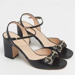 Pre Owned Gucci Black Leather Horsebit Ankle Strap Sandals Size 39