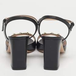Pre Owned Gucci Black Leather Horsebit Ankle Strap Sandals Size 39