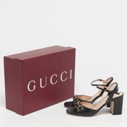 Pre Owned Gucci Black Leather Horsebit Ankle Strap Sandals Size 39