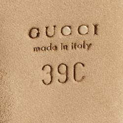 Pre Owned Gucci Beige/Navy Blue GG Supreme Canvas Heart Tattoo Peep Toe Slingback Sandals Size 39