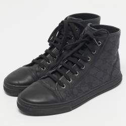 Pre Owned Gucci Black GG Canvas and Leather Brooklyn High Top Sneakers Size 39