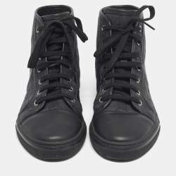 Pre Owned Gucci Black GG Canvas and Leather Brooklyn High Top Sneakers Size 39