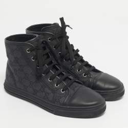 Pre Owned Gucci Black GG Canvas and Leather Brooklyn High Top Sneakers Size 39