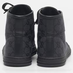 Pre Owned Gucci Black GG Canvas and Leather Brooklyn High Top Sneakers Size 39