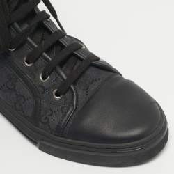 Pre Owned Gucci Black GG Canvas and Leather Brooklyn High Top Sneakers Size 39
