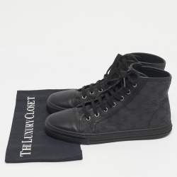 Pre Owned Gucci Black GG Canvas and Leather Brooklyn High Top Sneakers Size 39