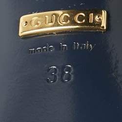 Pre Owned Gucci Navy Blue/Grey Leather and Snakeskin Ankle Strap Sandals Size 38