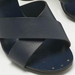 Pre Owned Gucci Navy Blue/Grey Leather and Snakeskin Ankle Strap Sandals Size 38