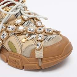 Pre Owned Gucci Beige Leather, Suede and Mesh Flashtrek Chunky Sneakers Size 39