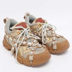 Pre Owned Gucci Beige Leather, Suede and Mesh Flashtrek Chunky Sneakers Size 39