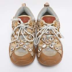 Pre Owned Gucci Beige Leather, Suede and Mesh Flashtrek Chunky Sneakers Size 39