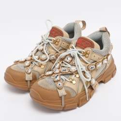 Pre Owned Gucci Beige Leather, Suede and Mesh Flashtrek Chunky Sneakers Size 39