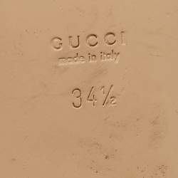 Pre Owned Gucci Gold Leather Ophelia Floral Embroidered Flat Sandals Size 34.5