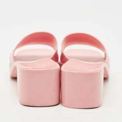 Pre Owned Gucci Pink Rubber Embossed Logo Block Heel Slide Sandals Size 37